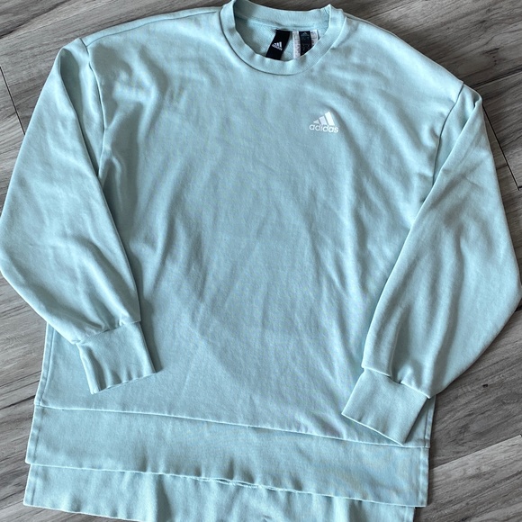 Adidas Oversized 3-Stripes Split Hem Crew Sweatshirt Mint Size S - Picture 2 of 9
